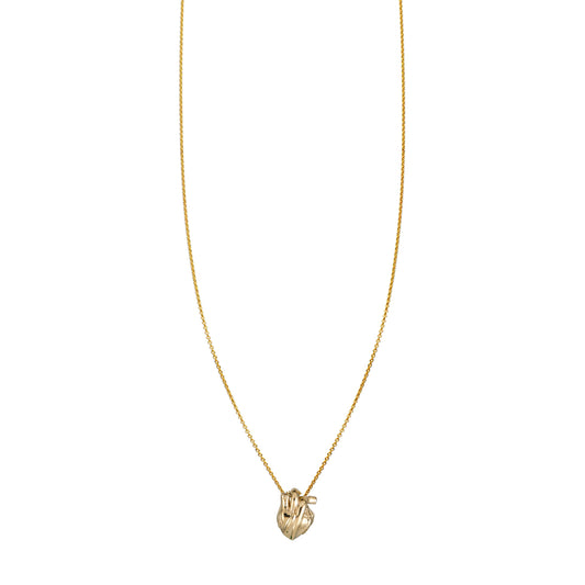 Solid 14k gold anatomical heart necklace, realistic heart pendant on chain in yellow, white, or pink gold, 16–24 in.