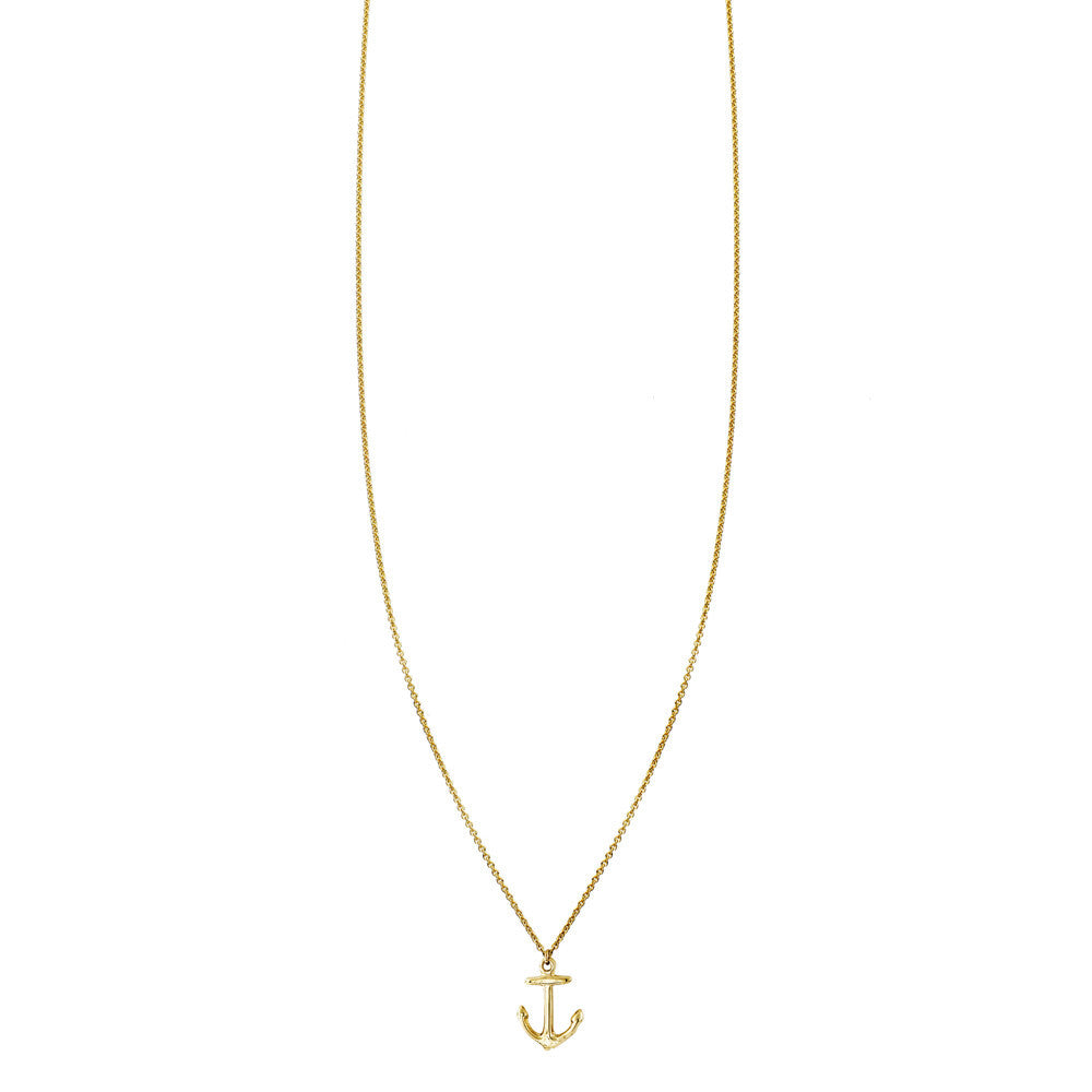 14k solid gold anchor necklace on slim chain, handcrafted in NYC, available in yellow, white, or rose gold