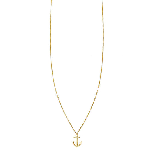14k solid gold anchor necklace on slim chain, handcrafted in NYC, available in yellow, white, or rose gold