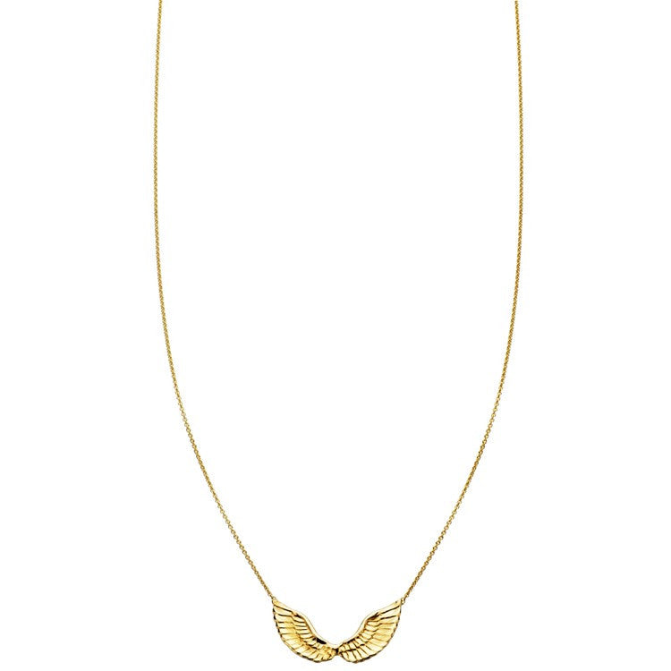Solid 14k gold angel wings pendant necklace, dainty charm handcrafted in NYC in yellow, white, or rose gold