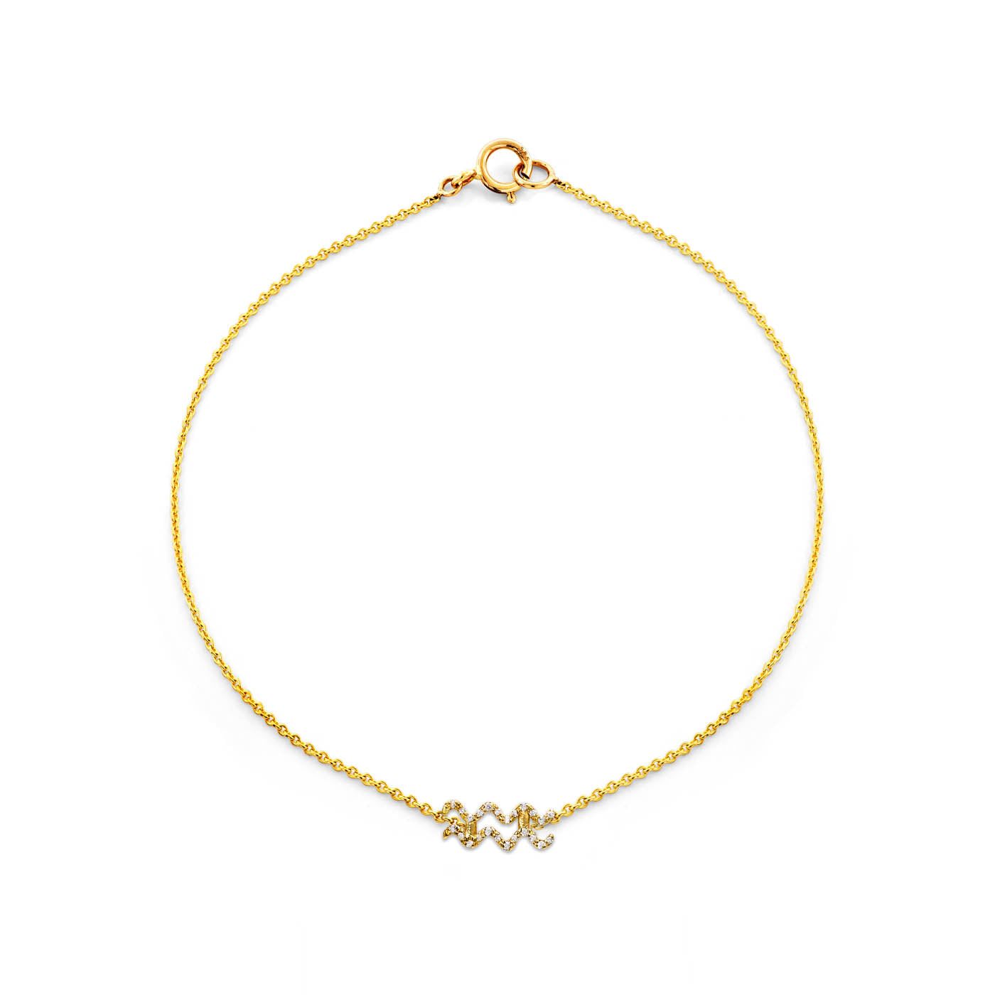 Aquarius diamond zodiac bracelet in 14k gold with water vase constellation pendant, fits 6.75in wrist by Phoenix Roze