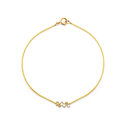 Aquarius diamond zodiac bracelet in 14k gold with water vase constellation pendant, fits 6.75in wrist by Phoenix Roze