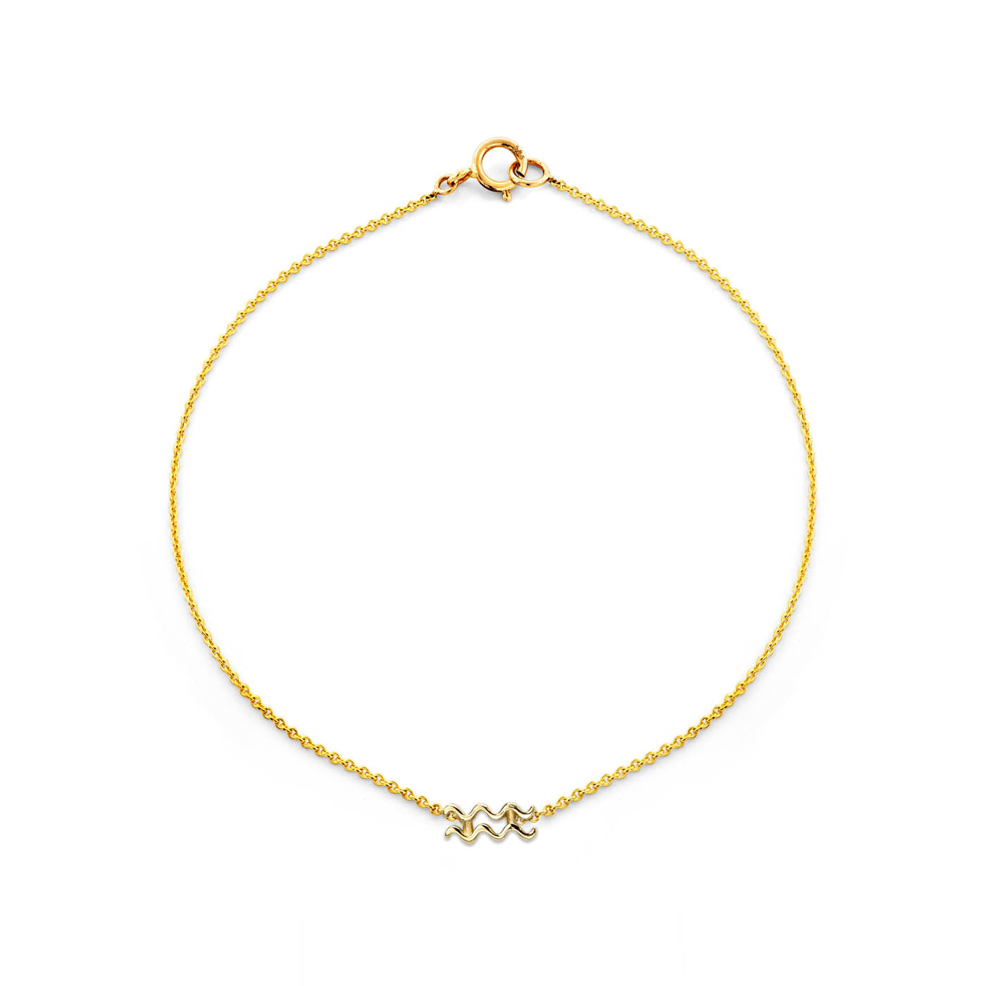 Aquarius gold zodiac bracelet in 14k gold with delicate water-bearer constellation pendant, fits 6.75in wrist