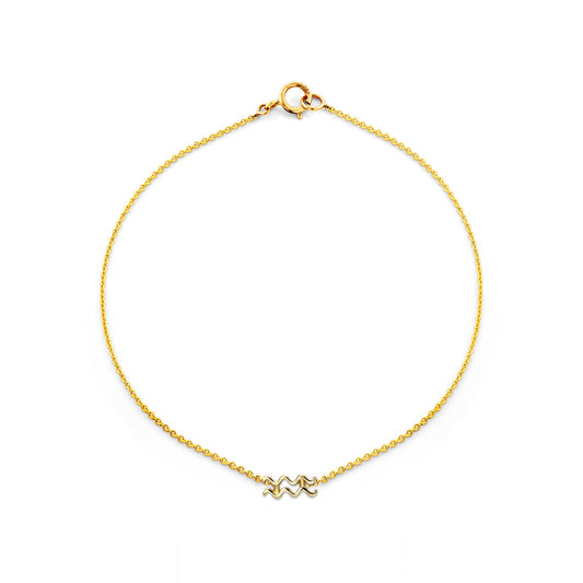 Aquarius gold zodiac bracelet in 14k gold with delicate water-bearer constellation pendant, fits 6.75in wrist