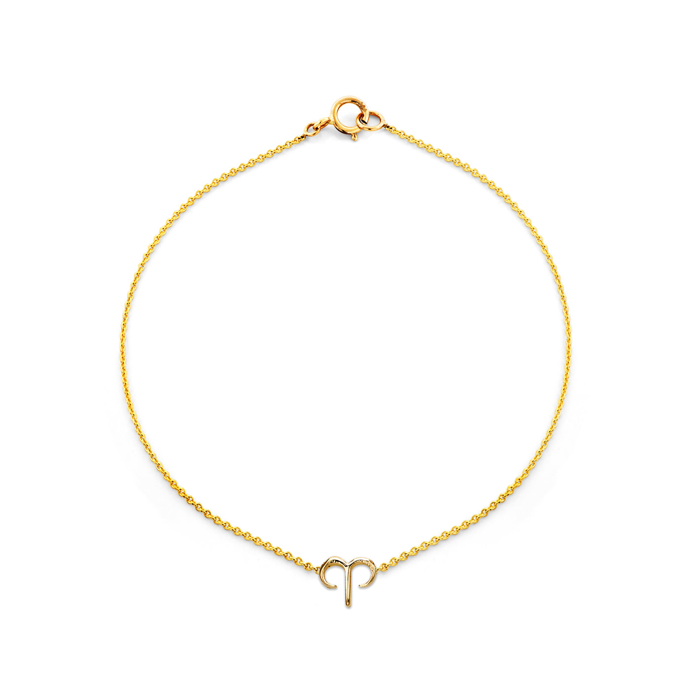 Aries gold zodiac bracelet with delicate ram constellation pendant in 14k gold, dainty 6mm x 5mm charm, 6.75-inch fit