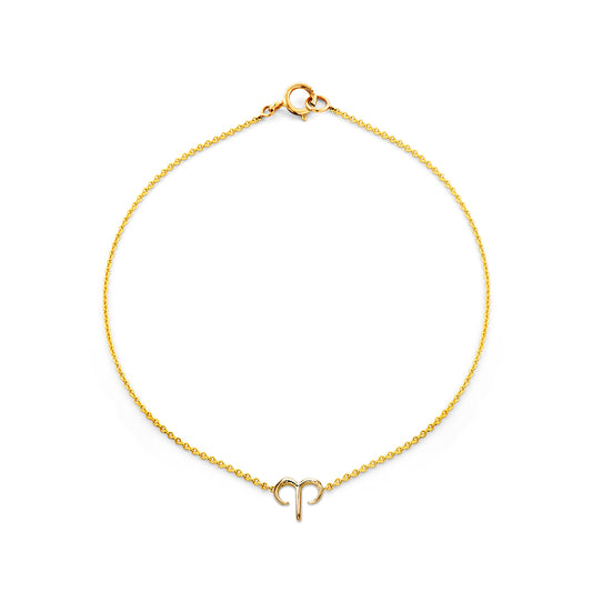 Aries gold zodiac bracelet with delicate ram constellation pendant in 14k gold, dainty 6mm x 5mm charm, 6.75-inch fit