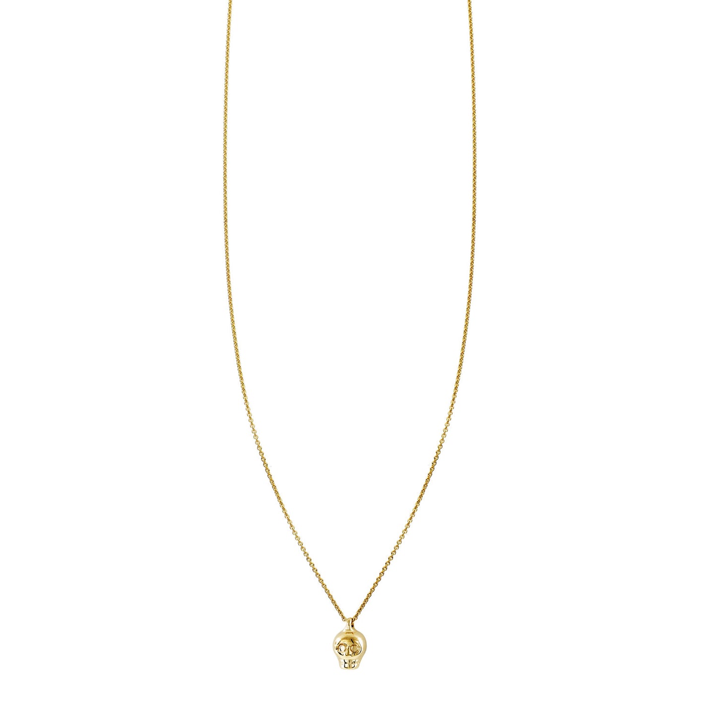 Solid 14k baby sugar skull charm on a tiny charm petite necklace, handcrafted in NYC in yellow, white, or rose gold