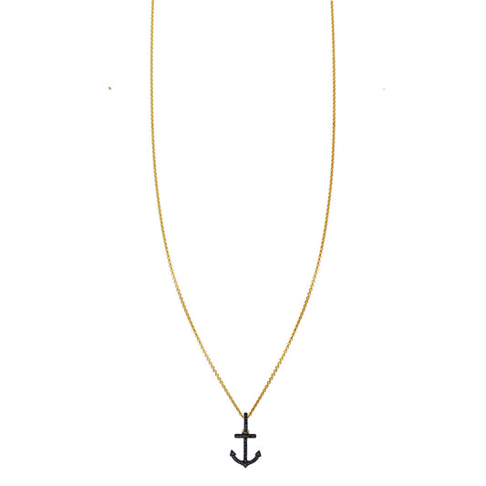 14k gold black diamond anchor necklace, 17mm nautical pendant, available in white, yellow, or rose gold