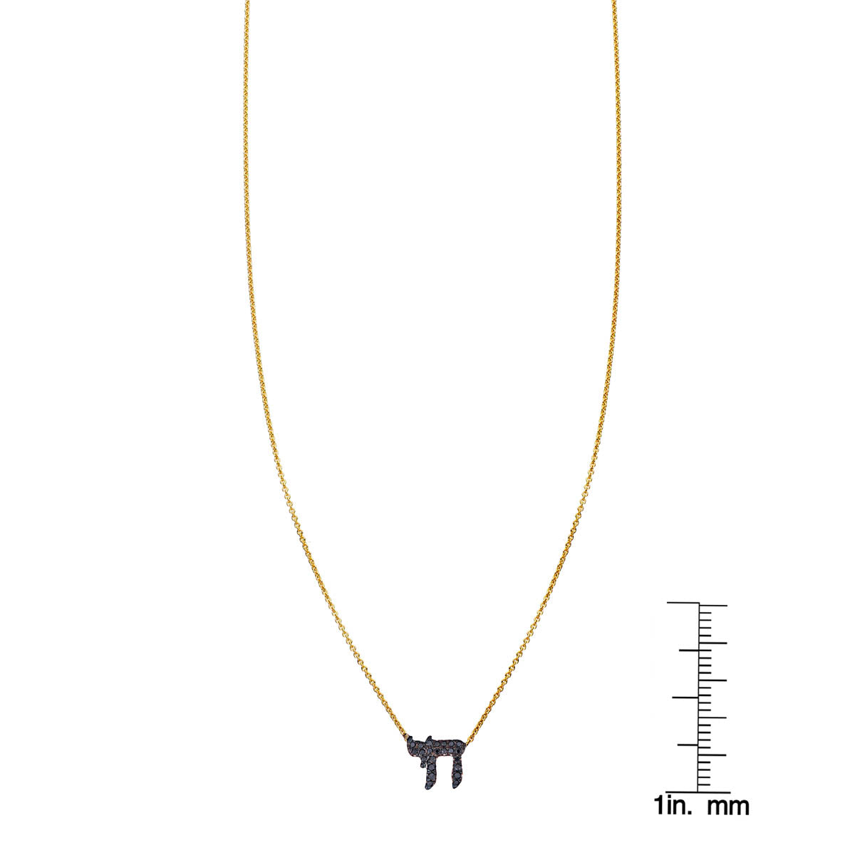 Black diamond Chai pendant necklace with ruler for size reference