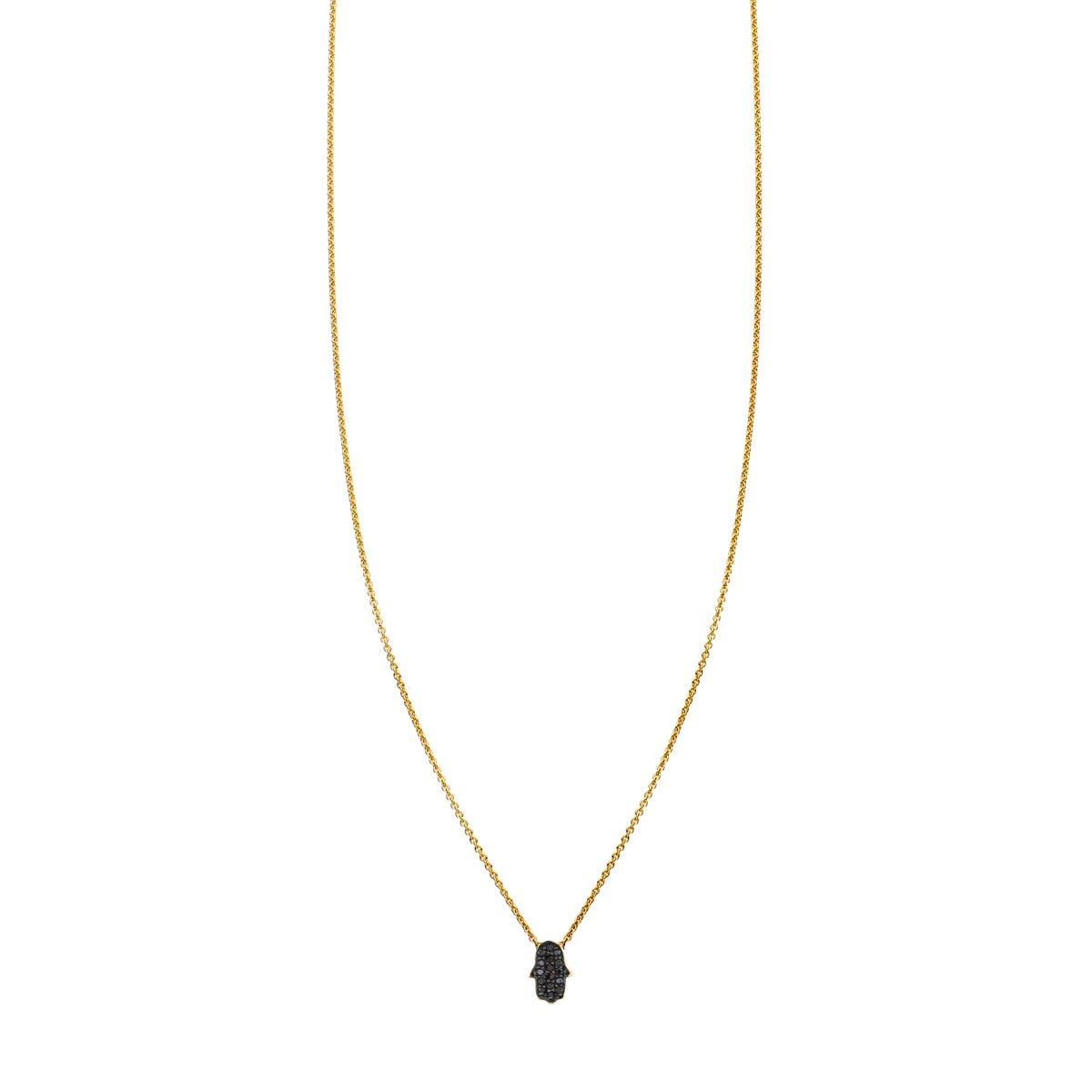 Black diamond Hamsa Hand necklace on solid 14k gold chain—protective good luck symbol, Hand of Fatima charm