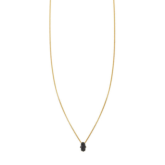 Black diamond Hamsa Hand necklace on solid 14k gold chain—protective good luck symbol, Hand of Fatima charm
