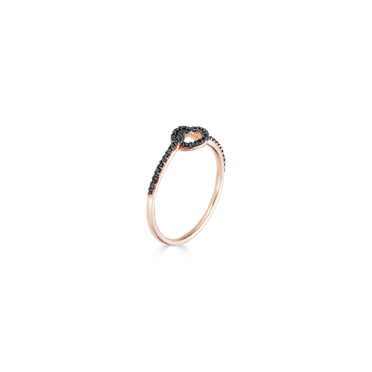 Phoenix Roze black diamond love knot ring, elegant twisted design, modern fine jewelry