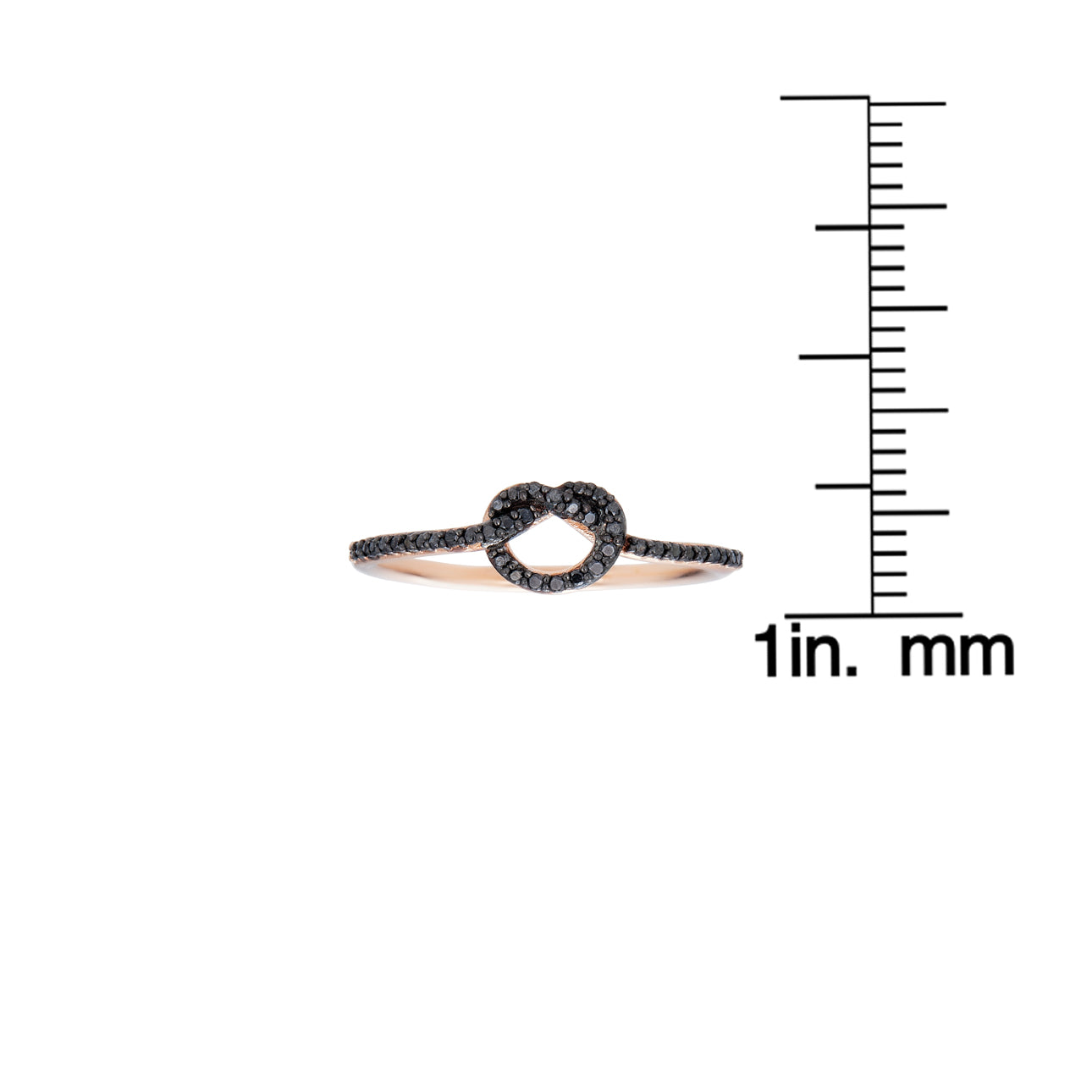Phoenix Roze black diamond love knot ring, elegant intertwined design with pave black diamonds