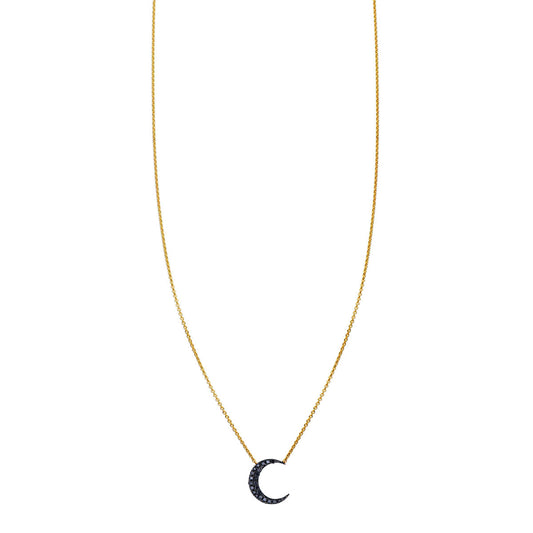 14k gold crescent moon pendant necklace set with black diamonds, 10mm, in rose, white, or yellow gold