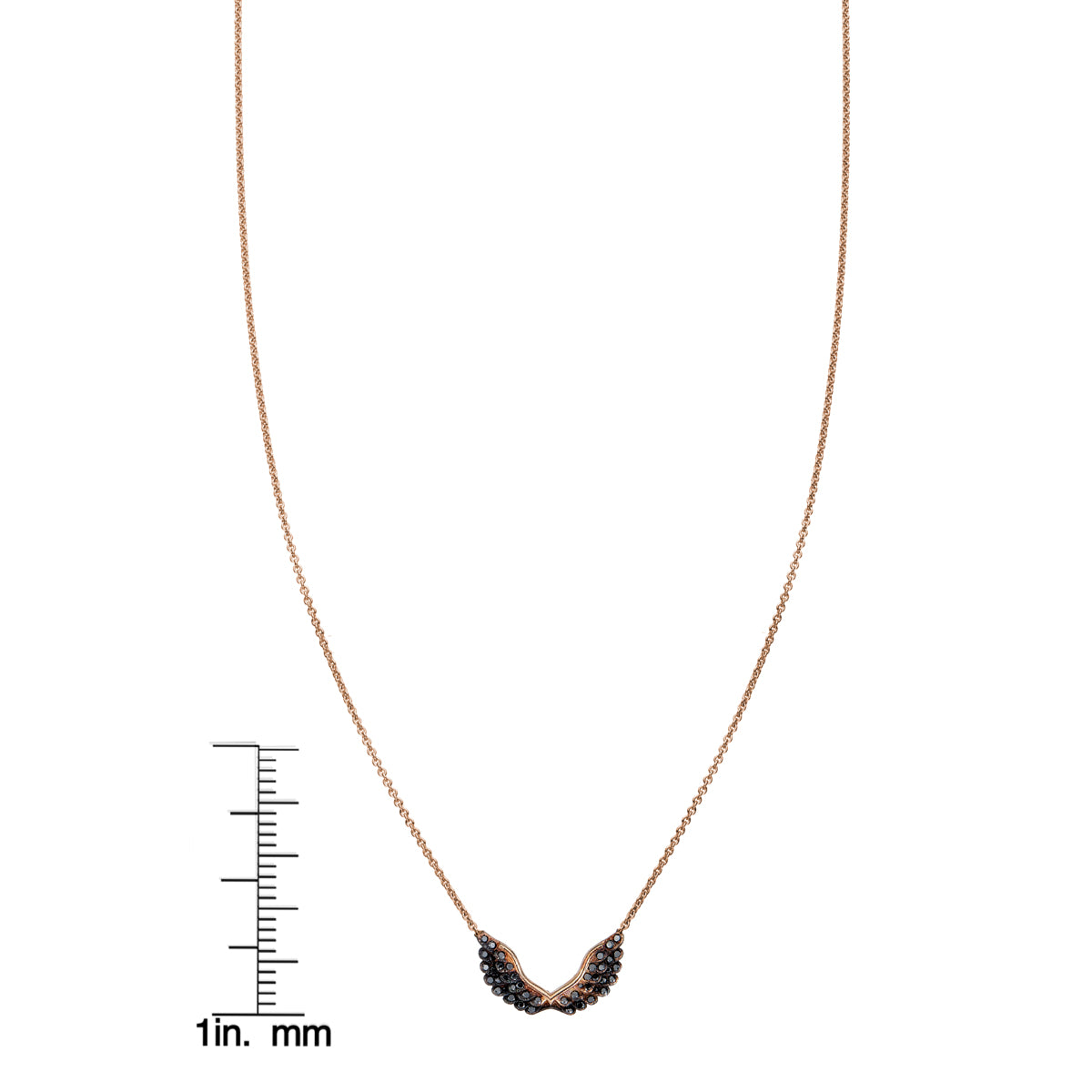 Phoenix Roze black diamond tiny angel wing pendant necklace, elegant and delicate