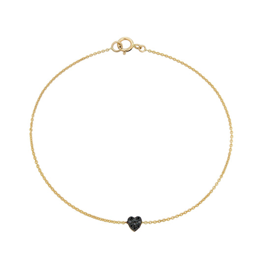 Phoenix Roze 14k gold Black Diamond Tiny Heart Bracelet, pavé-set, available in rose, yellow, or white gold