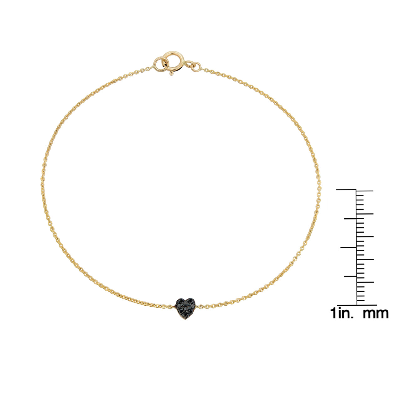 Black diamond tiny heart bracelet on a delicate chain, minimalist fine jewelry gift
