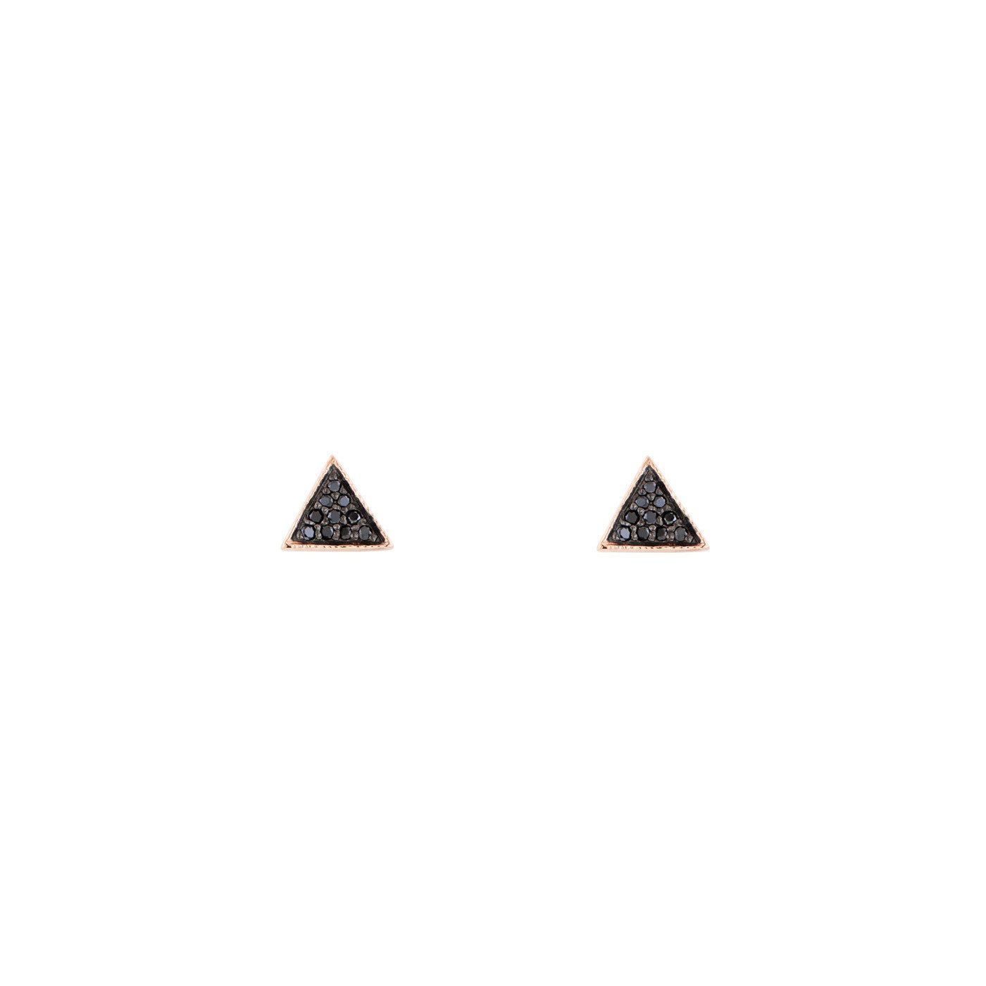 Black diamond triangle earrings in 14k yellow gold, pavé set—modern geometric sparkle inspiring you to reach your peak.