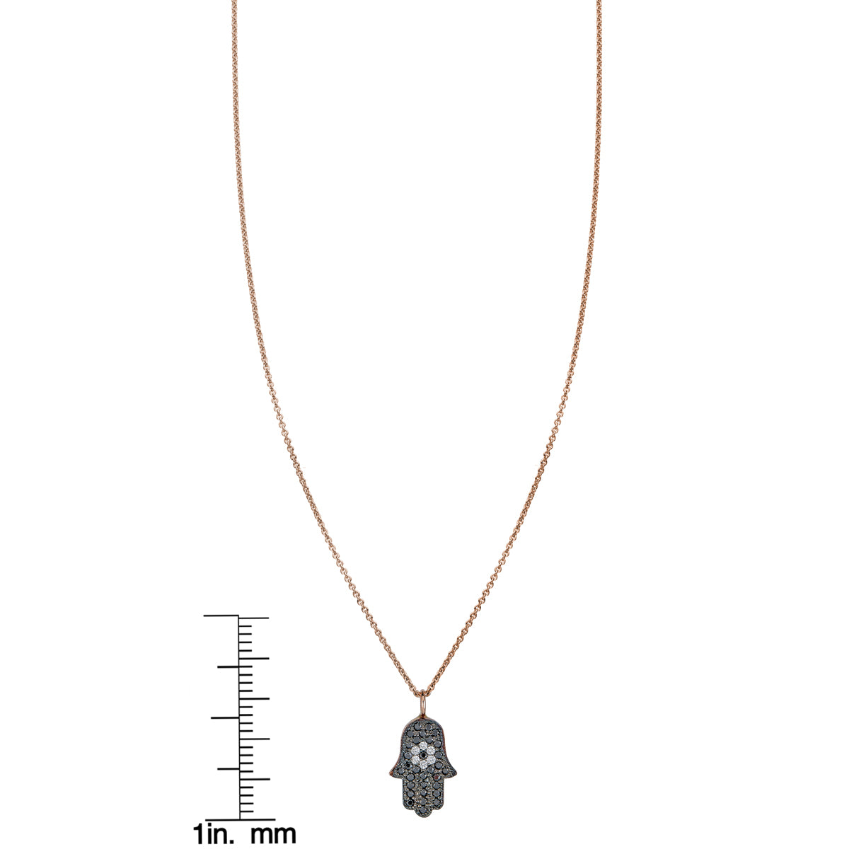 Black and white diamond Evil Eye Hamsa necklace pendant, symbolic protection jewelry by Phoenix Roze