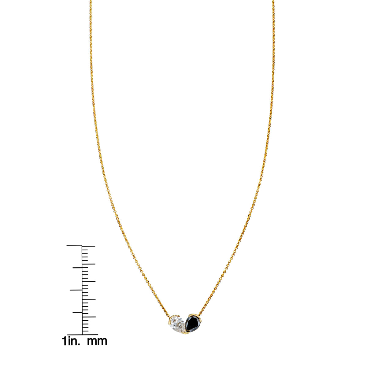 Sparkling black and white diamond teardrop heart pendant necklace in 14k gold by Phoenix Roze