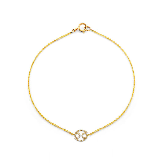 Phoenix Roze gold Cancer diamond zodiac bracelet with constellation-inspired 7mm x 8mm charm, available in rose, white, yellow gold.