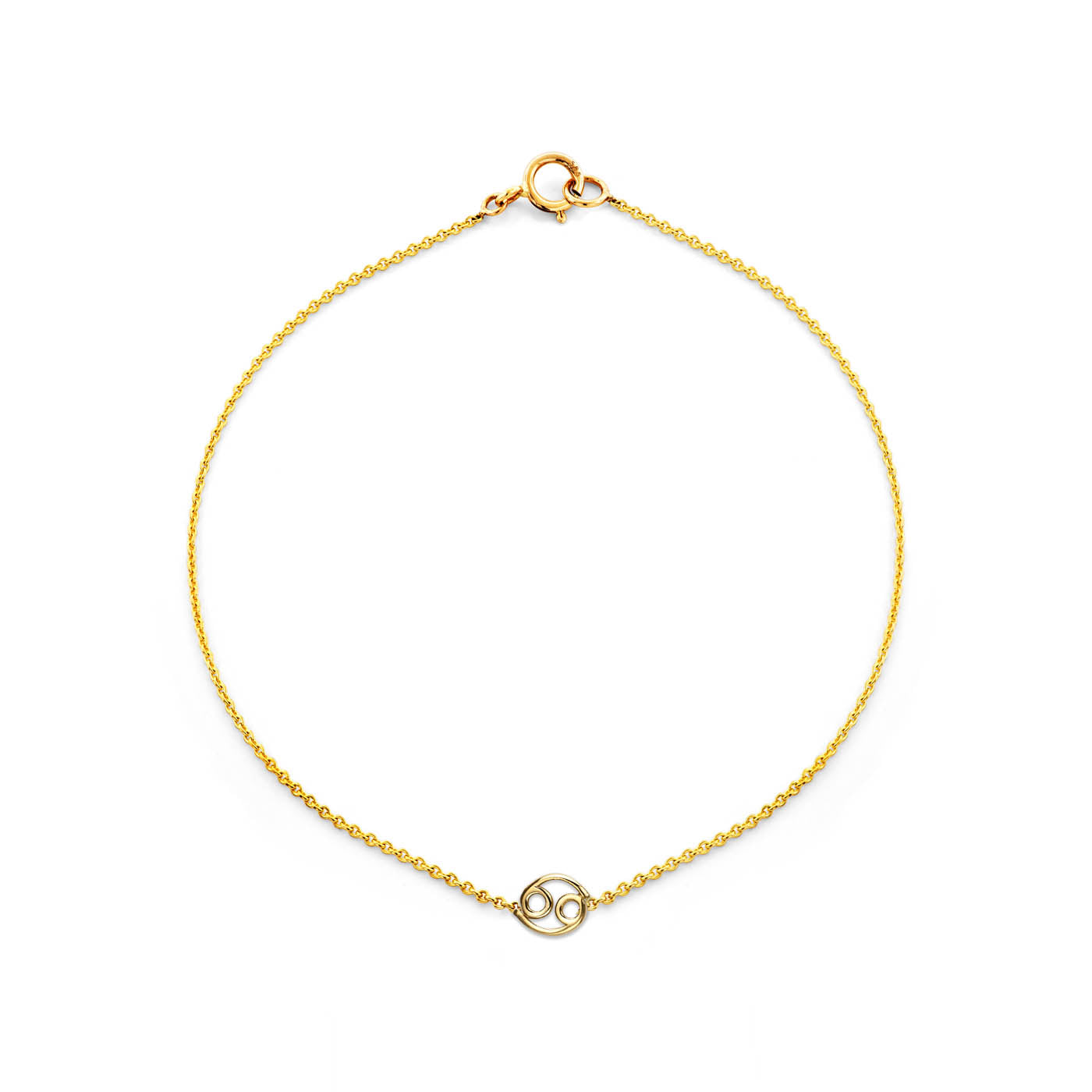 Solid gold Cancer zodiac bracelet with 5x6mm constellation pendant, fits 6.75in wrist, available in rose, white, yellow gold