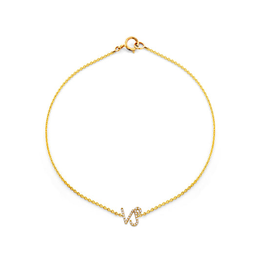 Capricorn diamond zodiac bracelet in 14k gold by Phoenix Roze, 7mm sea-goat constellation charm with diamond accents