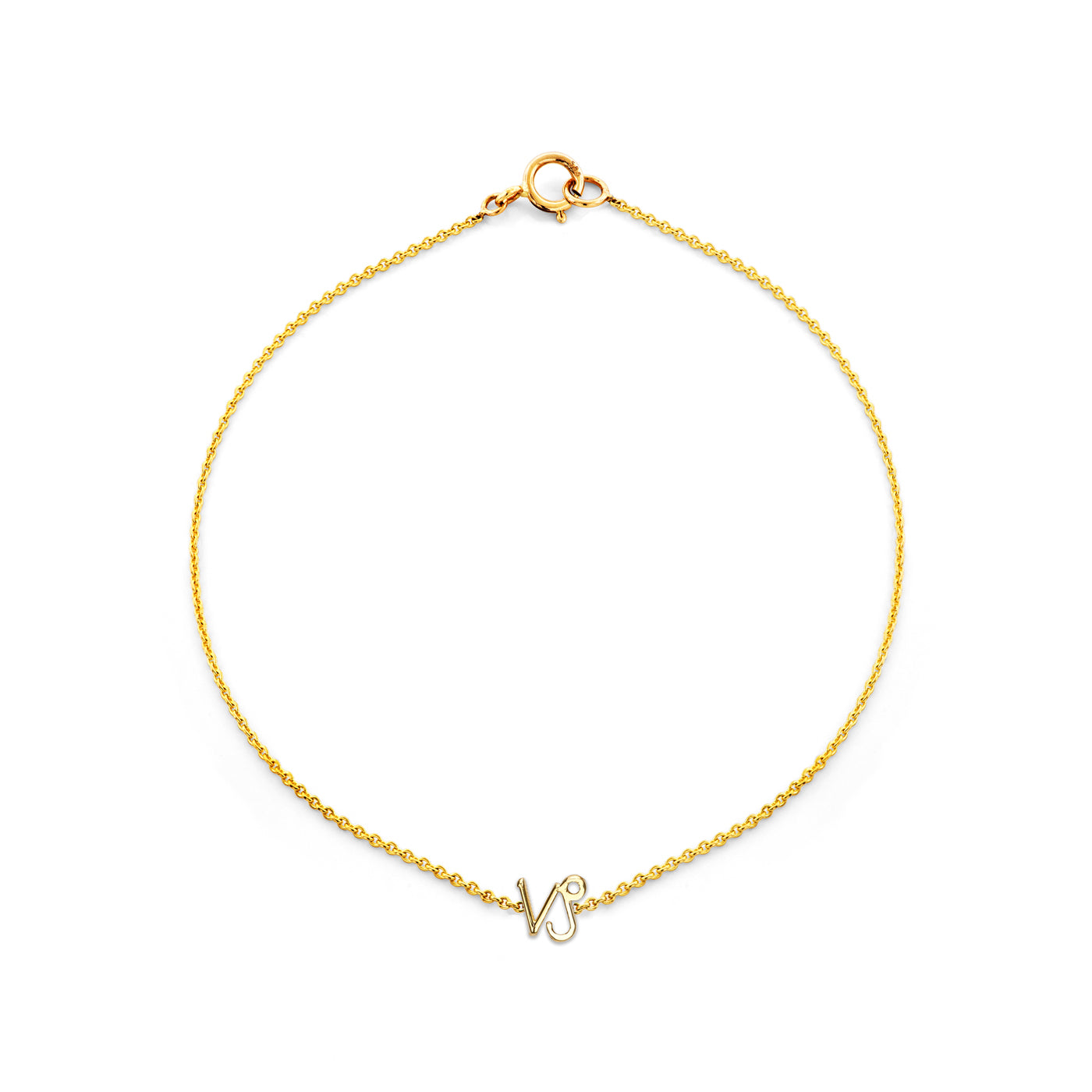Capricorn gold zodiac bracelet with sea-goat constellation pendant in solid gold, dainty 4x6mm charm for 6.75in wrist