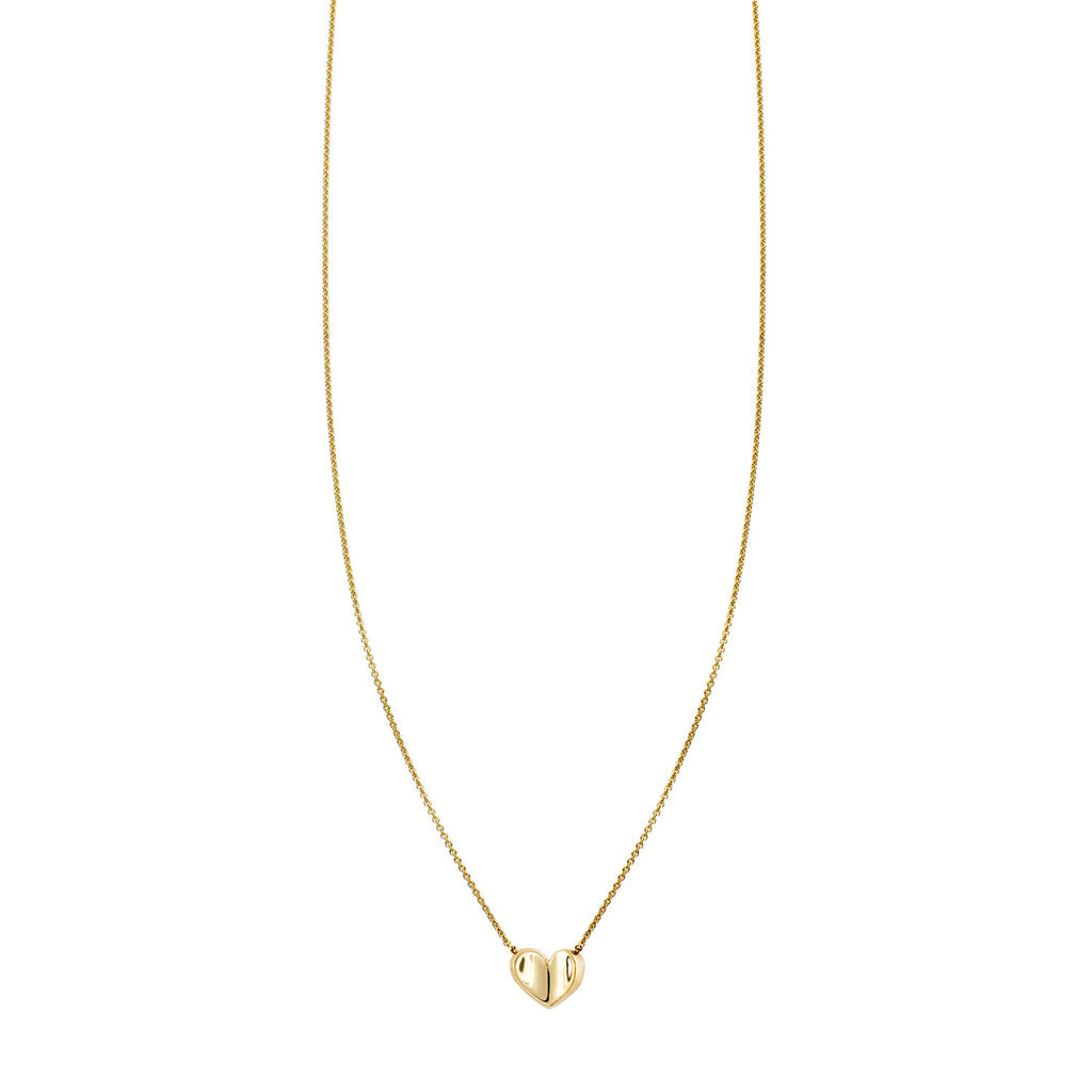 Curved heart petite charm necklace in solid 14k gold, delicate chain, handcrafted in NYC; yellow, white or rose gold.