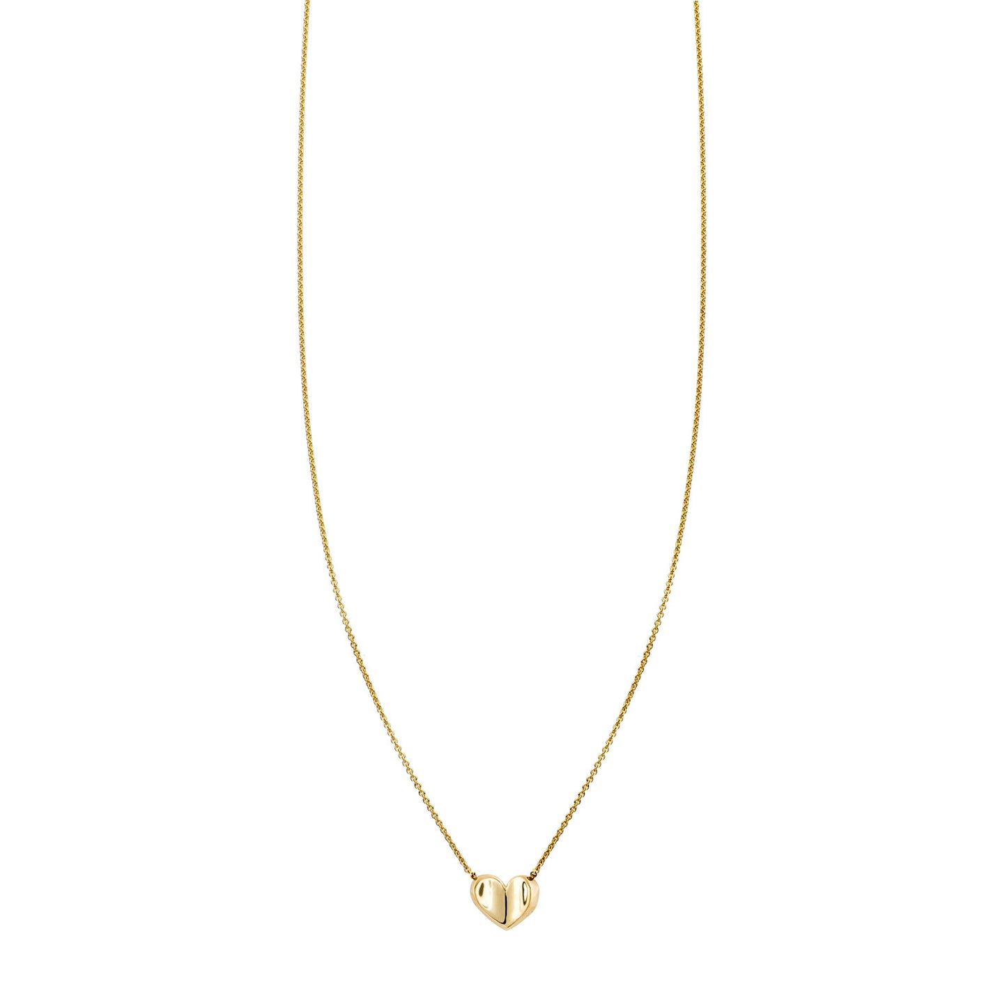 Curved heart petite charm necklace in solid 14k gold, delicate chain, handcrafted in NYC; yellow, white or rose gold.