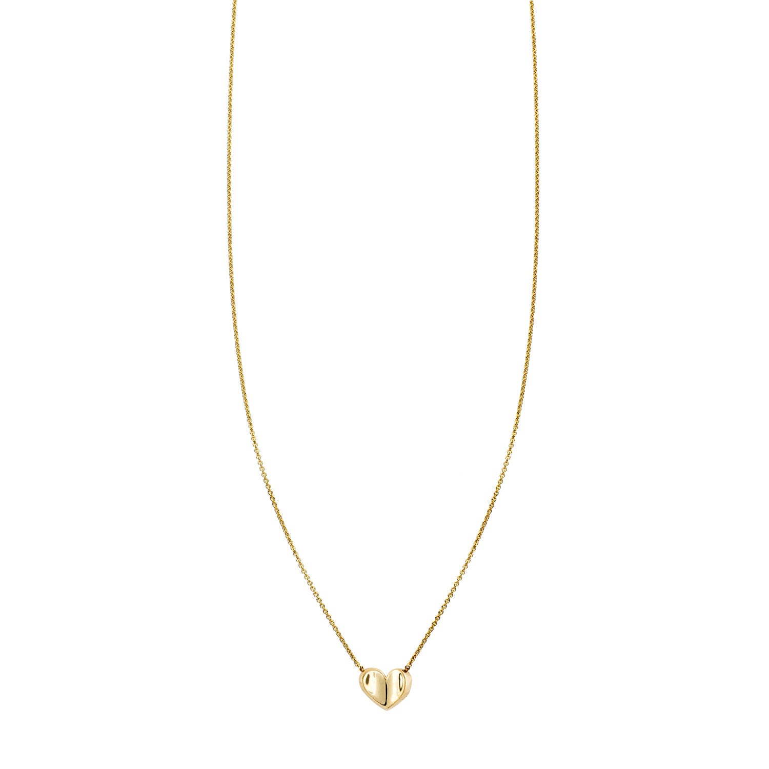 Curved heart petite charm necklace in solid 14k gold, delicate chain, handcrafted in NYC; yellow, white or rose gold.