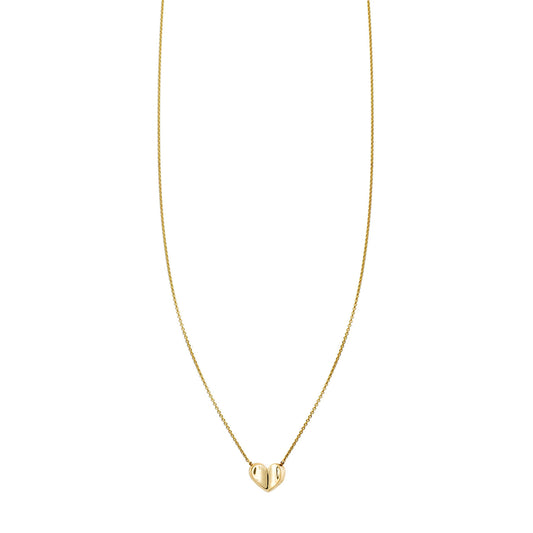 Curved heart petite charm necklace in solid 14k gold, delicate chain, handcrafted in NYC; yellow, white or rose gold.