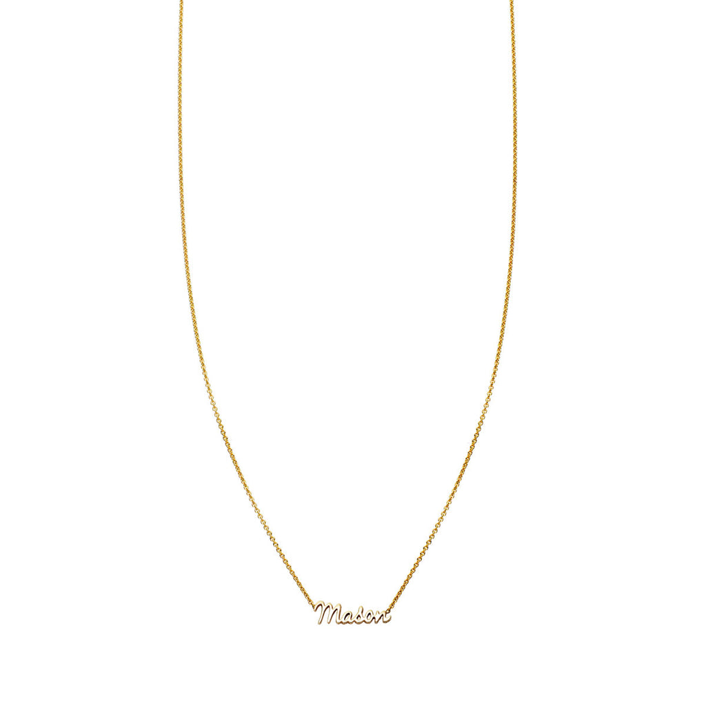 Solid 14K gold personalized signature necklace in rose, white, or yellow gold, handwritten script name jewelry
