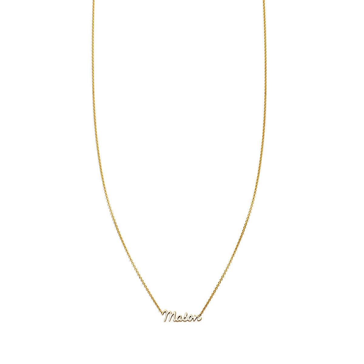 Custom gold name necklace in elegant script on a delicate chain, personalized jewelry by Phoenix Roze
