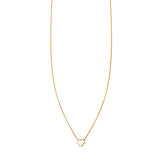 Cute small flat heart charm necklace, delicate layered pendant in solid 14k yellow, white or rose gold, handcrafted in NYC