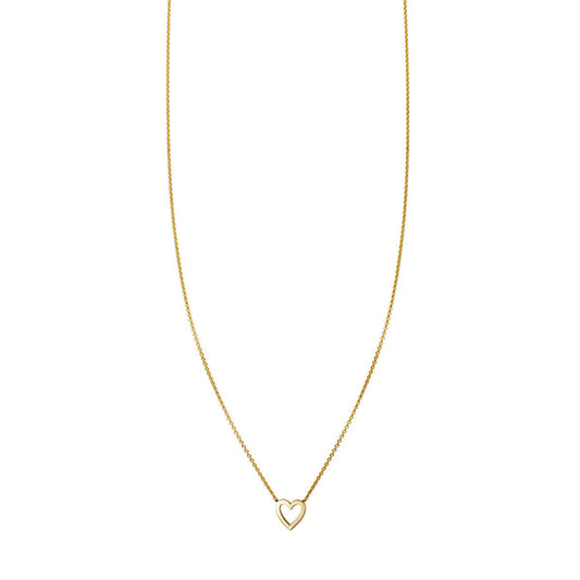 Cute petite solid 14k gold open heart necklace in yellow, white, and rose gold, handcrafted in New York City