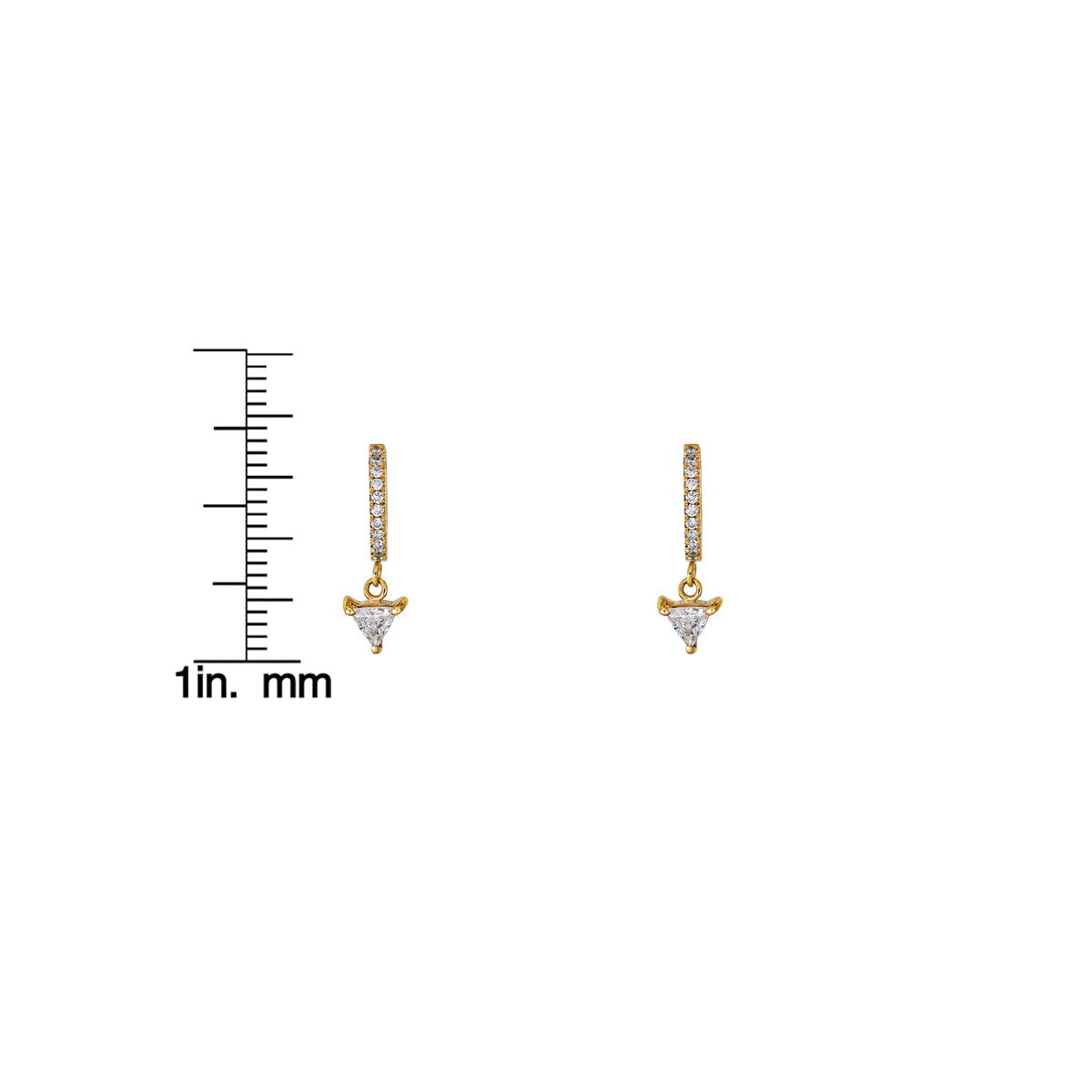 14k gold hoop earrings with dangling triangle diamond charm by Phoenix Roze