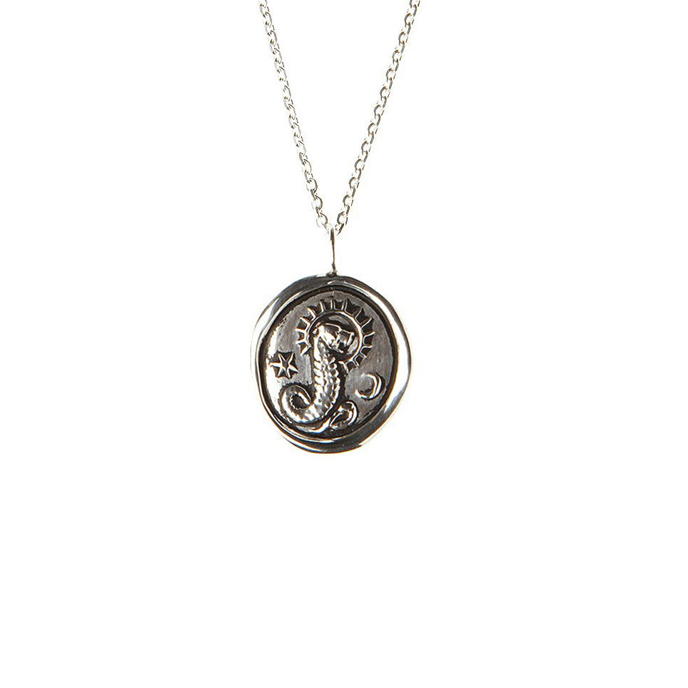 Sterling silver men's pendant with Demiurge intaglio, polished wax seal design, handcrafted creator-of-universe motif.