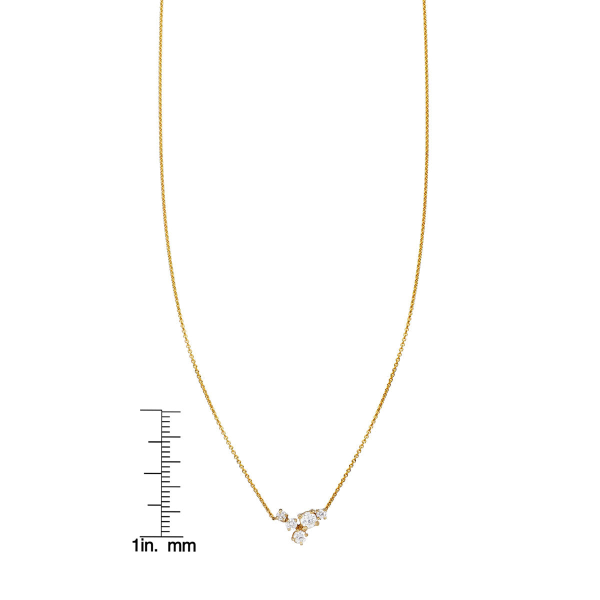 Diamond bubble cluster necklace size reference on scale measurement chart