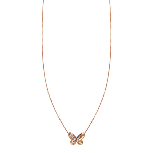 Diamond butterfly pendant necklace in 14k gold with pavé white diamonds, symbol of transformation, handcrafted in NYC