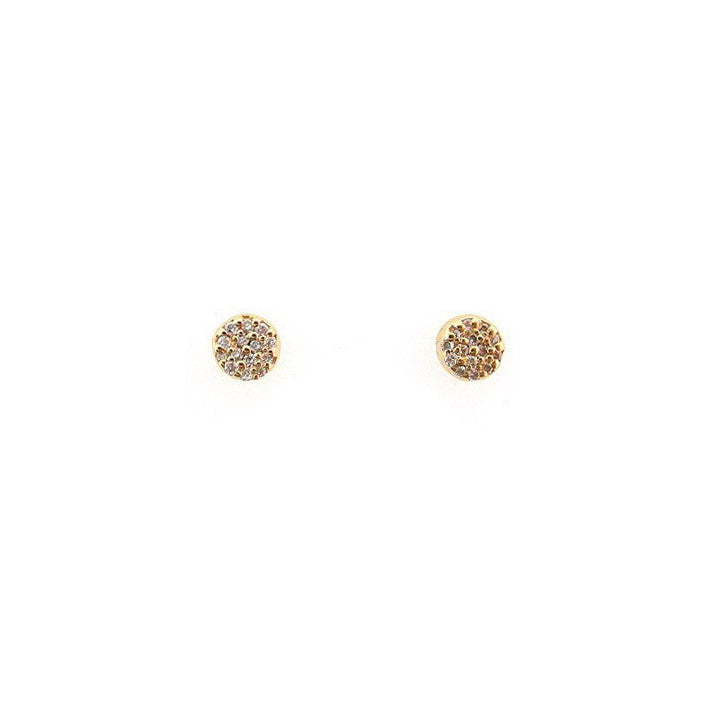 Diamond cluster circle stud earrings in 14K gold with pavé VS white diamonds, petite sparkle handcrafted in NYC