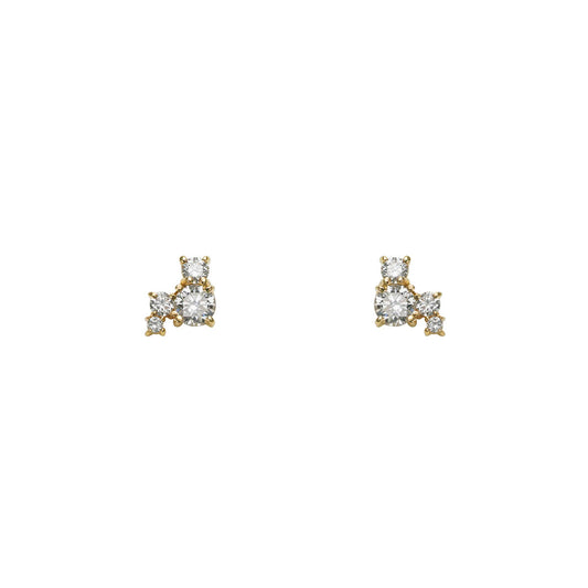 Double Diamond Constellation Earrings in 14K solid gold, handmade celestial stud earrings with brilliant diamond sparkle