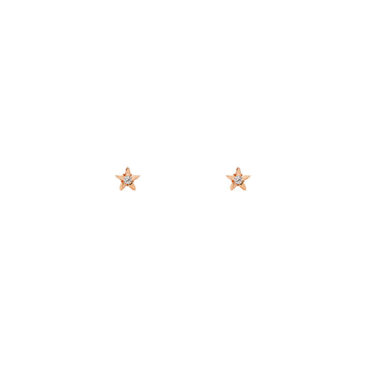 Delicate diamond flower blossom gold stud earrings, 1/4-inch blooms with 2pt centers for effortless everyday sparkle