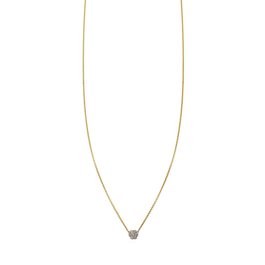 Diamond flower cluster necklace in solid 14k gold with VS white diamonds, delicate floral pendant on fine chain.