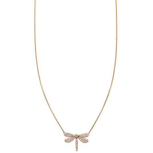 Phoenix Roze diamond-studded gold dragonfly necklace in 14k yellow, white, or rose gold, handcrafted in NYC