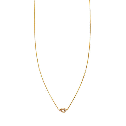 14k gold diamond love knot necklace, 7mm pendant symbolizing love, handcrafted in NYC in yellow, white or rose gold