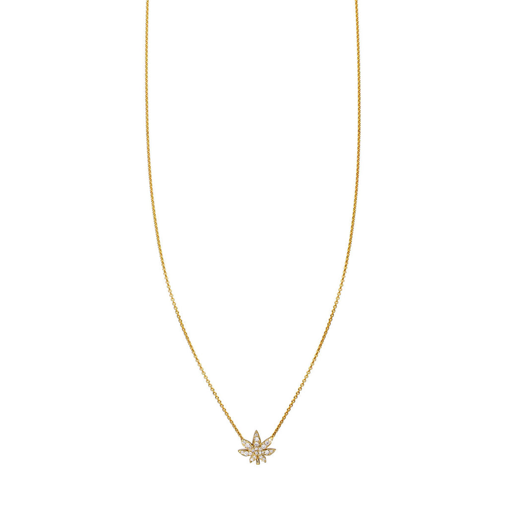 diamond gold pot leaf necklace