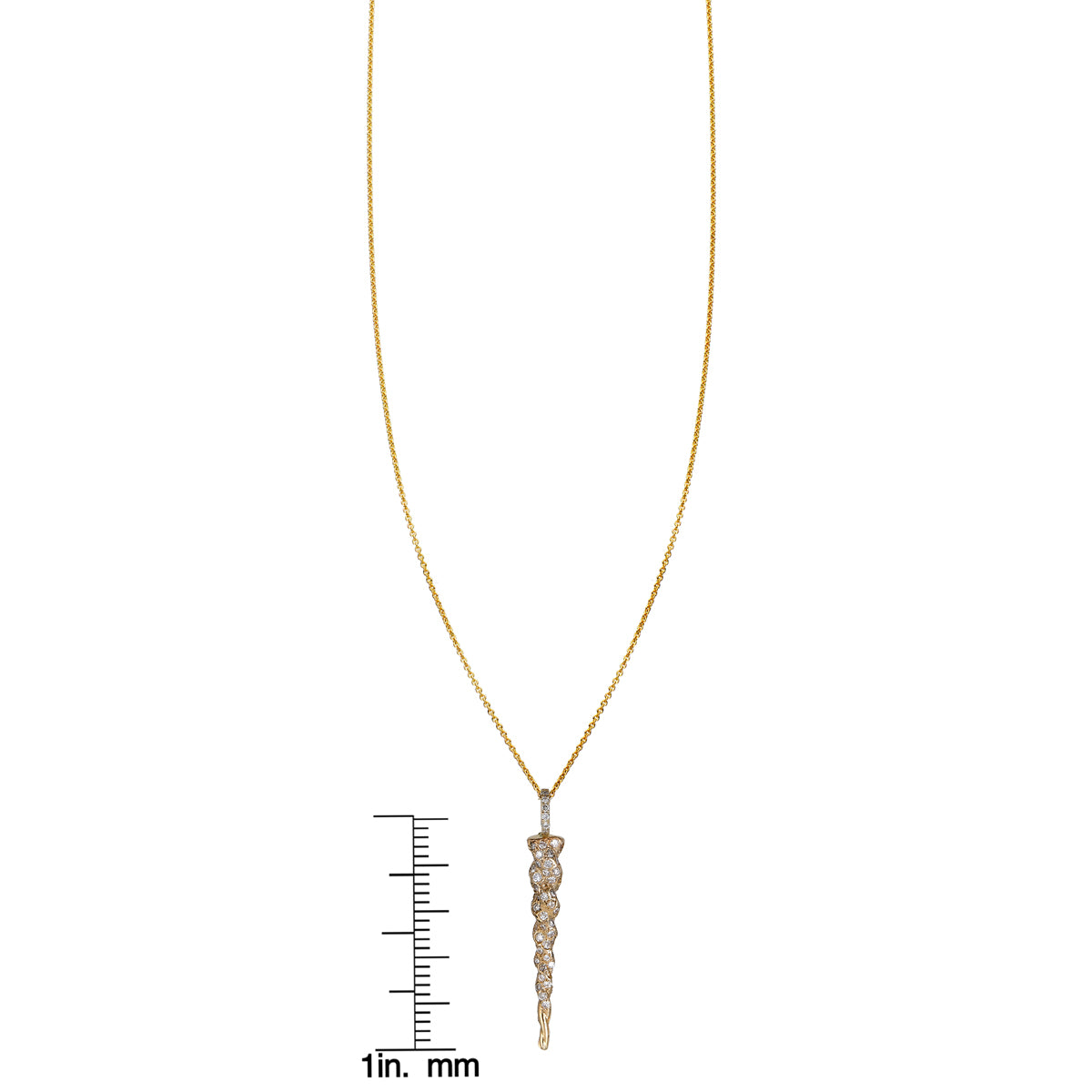Diamond and gold unicorn horn necklace pendant on a delicate chain, fine jewelry by Phoenix Roze