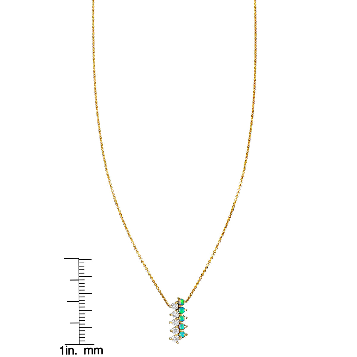 Diamond and opal medium ladder necklace by Phoenix Roze, gold chain with luminous opals and pavé diamonds