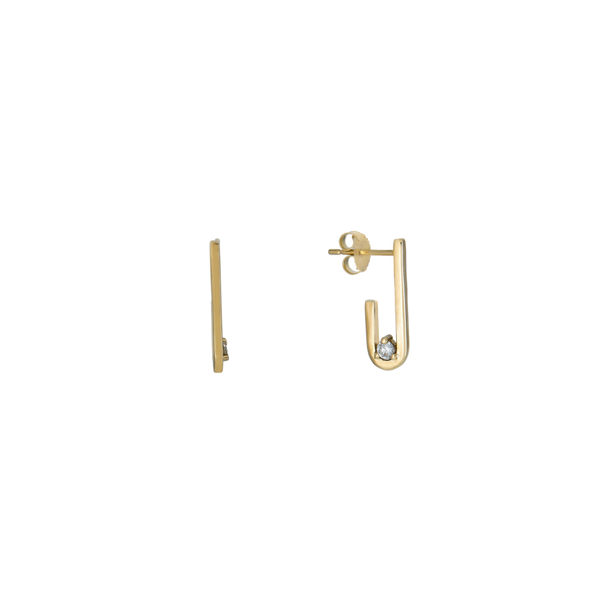 Diamond paperclip earrings with prong-set round diamonds (.12 ct each), available in rose or yellow gold
